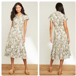 New! VERONICA BEARD Vanessa Jacobean Floral Belted Midi Dress 🌻size 4 NWT!
